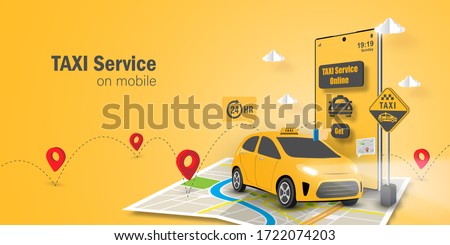 Taxi Service Online Concept, Taxi service application on mobile, Web banner with copy space