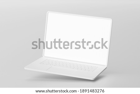 Minimalistic floating laptop blank screen mockup, 3d rendering