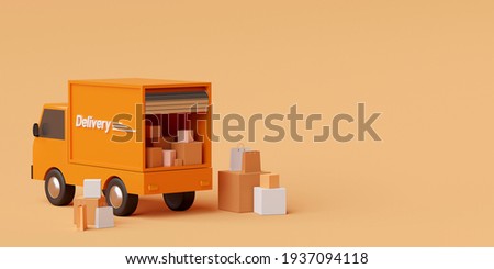 E-commerce concept, Transportation shipment delivery by truck, 3d rendering