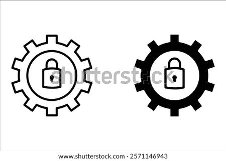 Lock and gear icon set. filled flat sign for mobile concept and web design. Cyber security setting glyph icon. Symbol, logo illustration. Vector graphics
