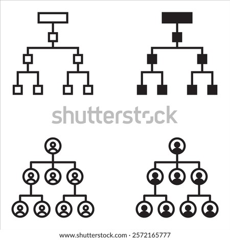 Sitemap thin line black icon, Org Hierarchy, organization chart icon set, Project team. Project management, Team structure, Black solid icon for Dom diagram
