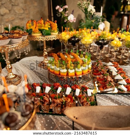 holiday catering, different types of kanape Stock fotó © 