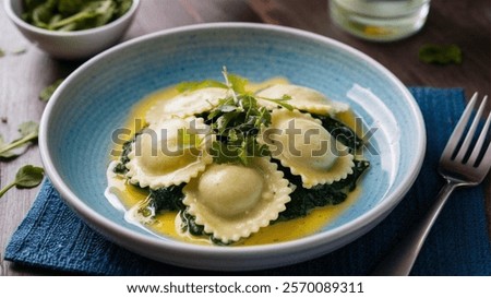Similar – Image, Stock Photo Spinach ravioli with butter and sage