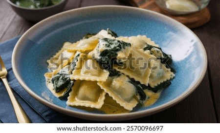 Similar – Image, Stock Photo Spinach ravioli with butter and sage