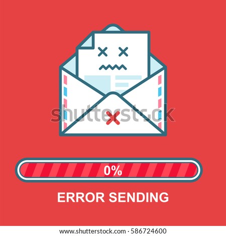Envelope emoji. Flat illustration email drunk character design with progress bar. Process of email sending. Text message error.