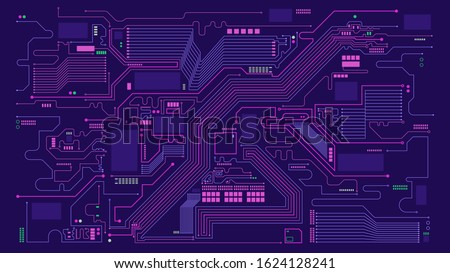 Digital tech circuit board neon colour elements abstract vector background