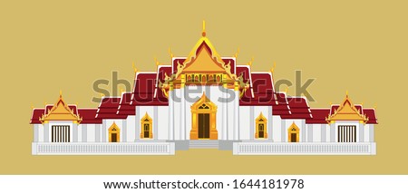 Wat Benchamabophit - The Famous marble temple and the symbols of Bangkok city Thailand  drawing in vector