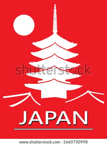 Five storey pagoda in red background - The symbols of Japan drawing in vector