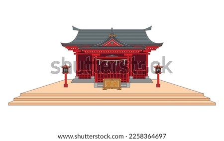 Line art vector of Shinto shrine or Japan shrine with Saisen traditional donation box