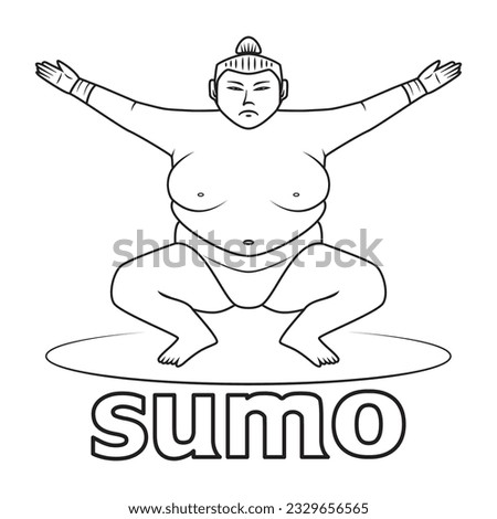 Line art vector of Sumo traditional Japanese wrestling drawing in black and white 