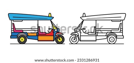 Tuk Tuk Thailand 3 wheels taxi logo icon drawing in cartoon vector