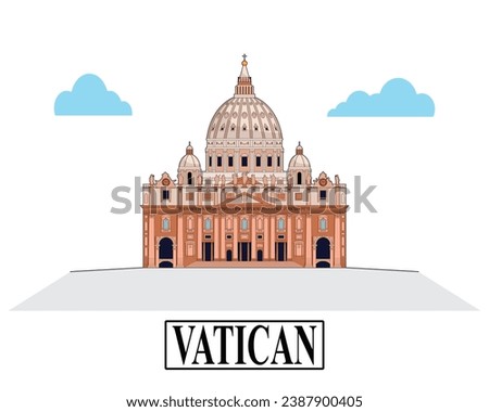 Line art vector of The Papal Basilica of Saint Peter in Vatican City or Saint Peters Basilica church drawing in colorful cartoon vector