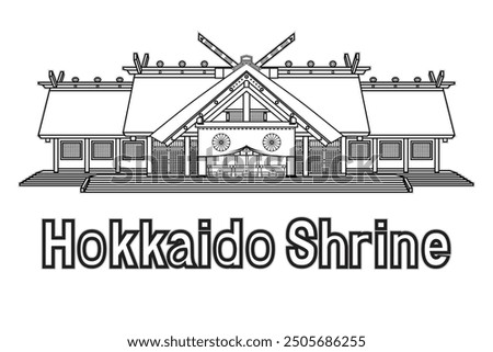 Illustration vector of Hokkaido Shrine famous Shinto shrine in Sapporo Hokkaido Japan drawing in black and white 