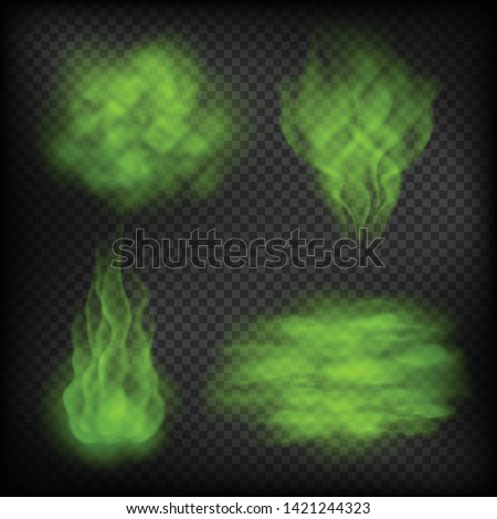 Realistic bad smell or stink cloud, green stench vapour, perspiration or sweating odor, dirty closes smell, toxic, flatulence or fart gases, bad smell visual representation vector illustration