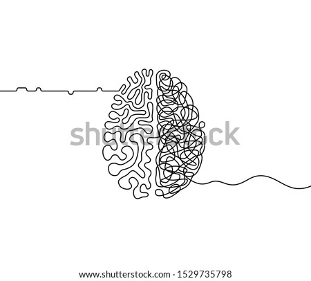 Human brain creativity vs logic chaos and order a continuous line drawing concept, organised vs disorganised left and right brain hemispheres as a chaos theory metaphor, one line vector illustration