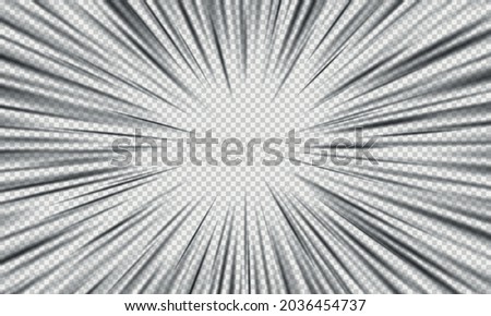 Crash zoom vector effect isolated, manga speed frame or radial anime speed lines, realistic cinematic action scene speed blur, comic book radial lines overlay template