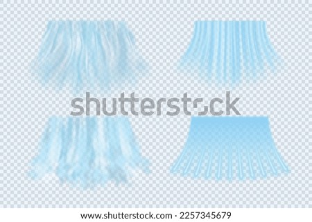 Clean and fresh air flow vector set, abstract depiction of air blowing from a conditioner, purifier or humidifier, air or steam flow illustration in various styles