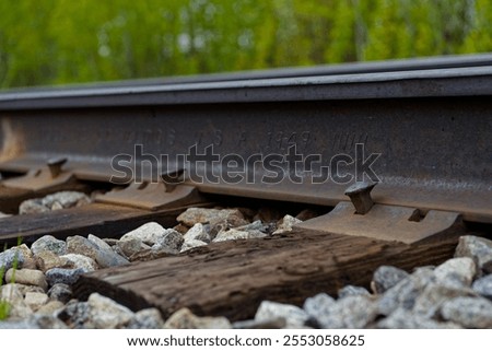 Image, Stock Photo Train tracks in the woods