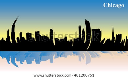 Chicago in the morning - sunrise - illustration - fish eye look - significant buildings from USA - America