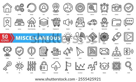 Set of Miscellaneous web icons in line style. Containing interface, design, components, elements, icons, tools, layout, widgets, options, settings