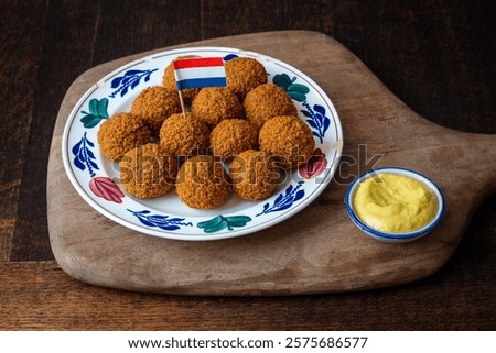 Similar – Foto Bild Gebratene Kroketten, serviert mit Saucen und Oliven