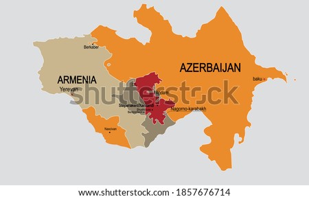 nagorno-karabakh map, armenia vs azerbaijan, vector illustration