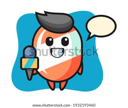 Character mascot of candy as a news reporter