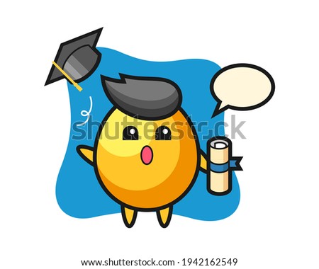 Illustration of golden egg cartoon throwing the hat at graduation