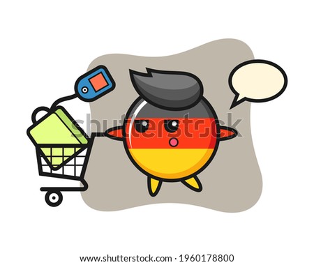 Germany flag badge illustration cartoon with a shopping cart, cute style design for t shirt, sticker, logo element
