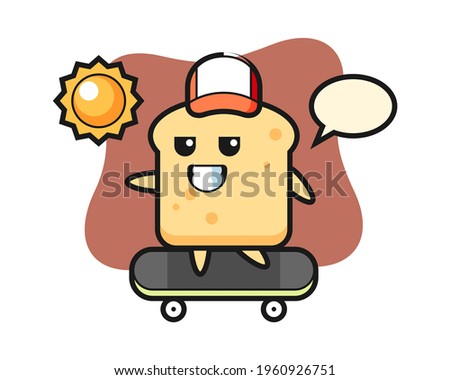 Bread character illustration ride a skateboard, cute style design for t shirt, sticker, logo element