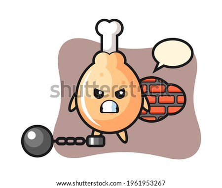 Character mascot of fried chicken as a prisoner, cute style design for t shirt, sticker, logo element