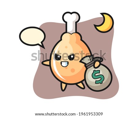 Illustration of fried chicken cartoon is stolen the money, cute style design for t shirt, sticker, logo element