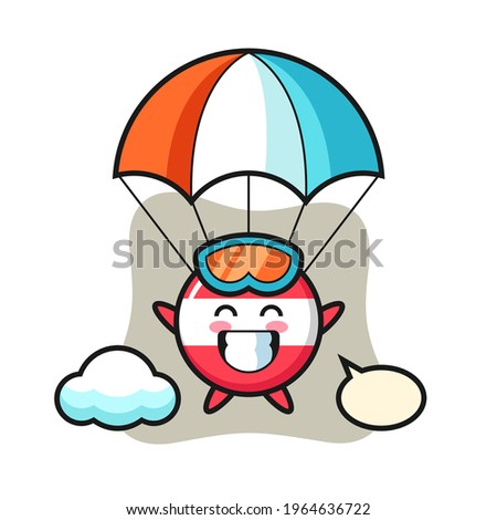 Austria flag badge mascot cartoon is skydiving with happy gesture, cute style design for t shirt, sticker, logo element