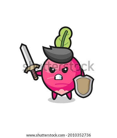 cute radish soldier fighting with sword and shield , cute style design for t shirt, sticker, logo element