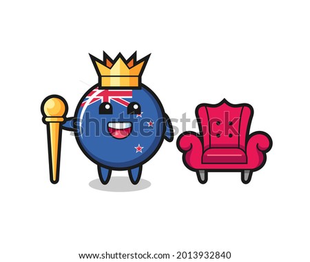 Mascot cartoon of new zealand flag badge as a king , cute style design for t shirt, sticker, logo element