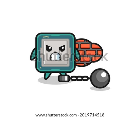 Character mascot of processor as a prisoner , cute style design for t shirt, sticker, logo element