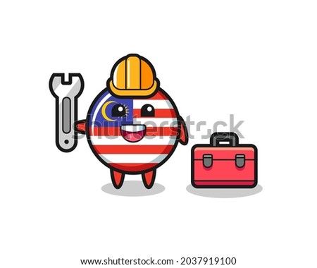 Mascot cartoon of malaysia flag badge as a mechanic , cute style design for t shirt, sticker, logo element