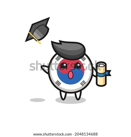 Illustration of south korea flag cartoon throwing the hat at graduation , cute design