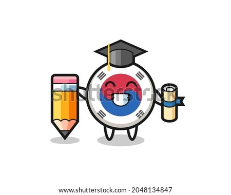 south korea flag illustration cartoon is graduation with a giant pencil , cute design