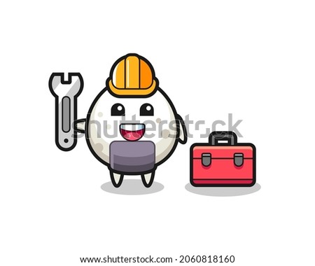 Mascot cartoon of onigiri as a mechanic , cute style design for t shirt, sticker, logo element