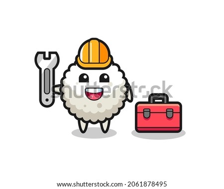 Mascot cartoon of rice ball as a mechanic , cute style design for t shirt, sticker, logo element