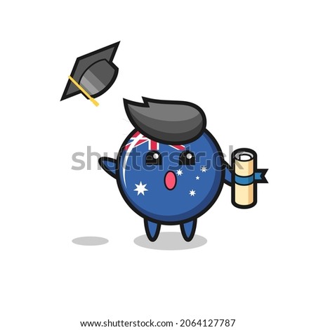 Illustration of australia flag badge cartoon throwing the hat at graduation , cute style design for t shirt, sticker, logo element