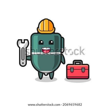 Mascot cartoon of ballpoint pen as a mechanic , cute design
