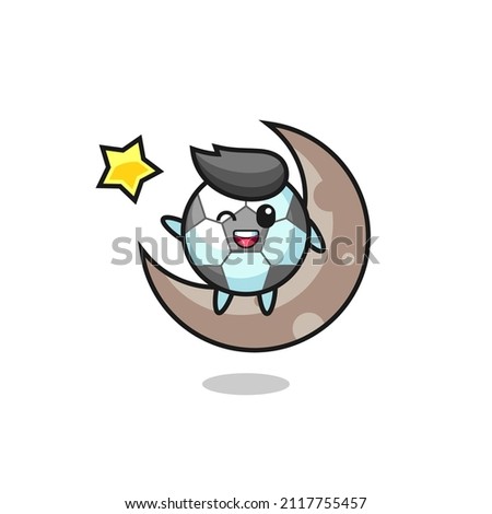 illustration of football cartoon sitting on the half moon , cute style design for t shirt, sticker, logo element