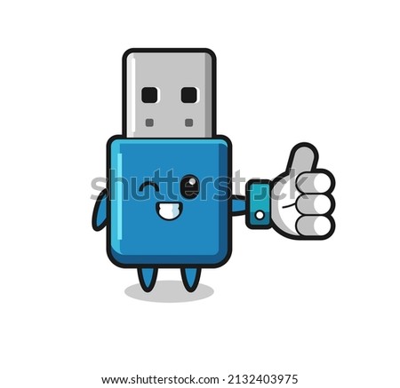 cute flash drive usb with social media thumbs up symbol , cute style design for t shirt, sticker, logo element