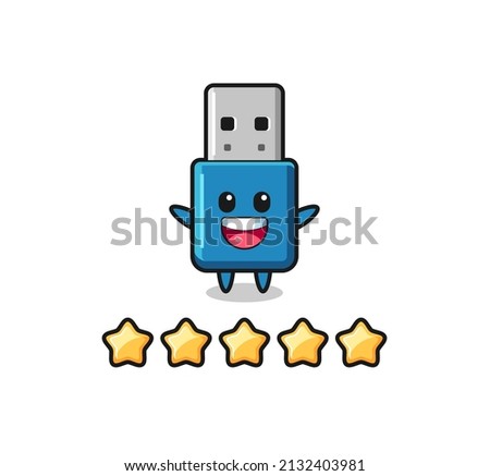 the illustration of customer best rating, flash drive usb cute character with 5 stars , cute style design for t shirt, sticker, logo element