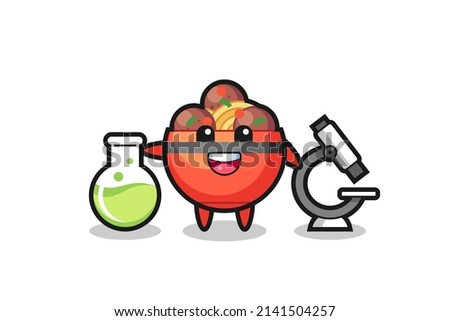 Mascot character of meatball bowl as a scientist , cute design