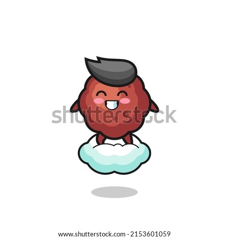 cute meatball illustration riding a floating cloud , cute design