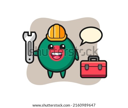 Mascot cartoon of bangladesh flag badge as a mechanic , cute style design for t shirt, sticker, logo element