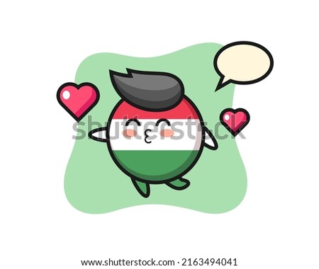 hungary flag badge character cartoon with kissing gesture , cute style design for t shirt, sticker, logo element